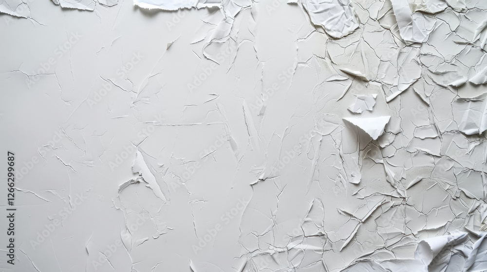 Poster peeling white paint texture on wall, creating abstract background with distressed look. surface feat