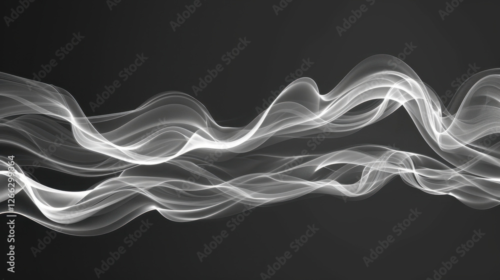 Poster Abstract white smoke waves flowing gracefully across dark background, creating sense of movement and tranquility