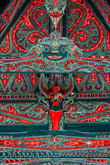 batak toba traditional house with gorga carving ornament
