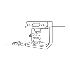 One continuous line drawing of a machine coffee with simple linear style vector illustration. Machine coffee drawing with Minimalist black linear design isolated concept vector design illustration.