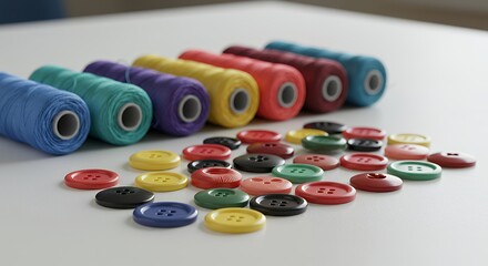 Colorful Thread Spools and Buttons for Sewing and Craft Projects