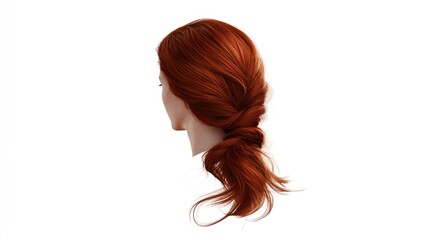 Red hair, low ponytail, studio, white, hairstyle