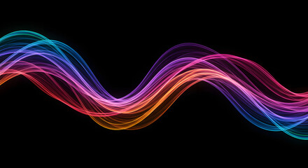 Fototapeta premium Vibrant Multicolor Light Wave Lines on Black Background