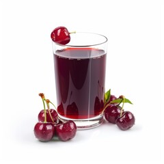 Cherry juice in a glass isolated on white background with clipping path