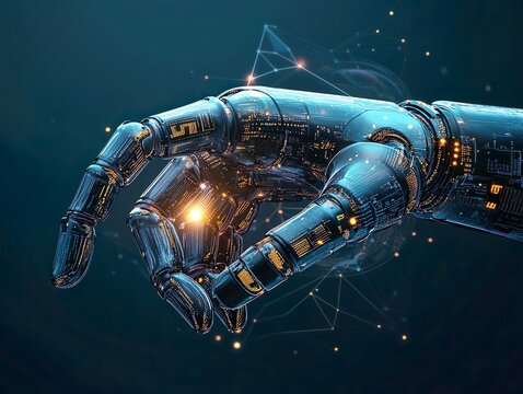 physical manifestation of an AIs hand, future AI, embrace AI, created by generative AI