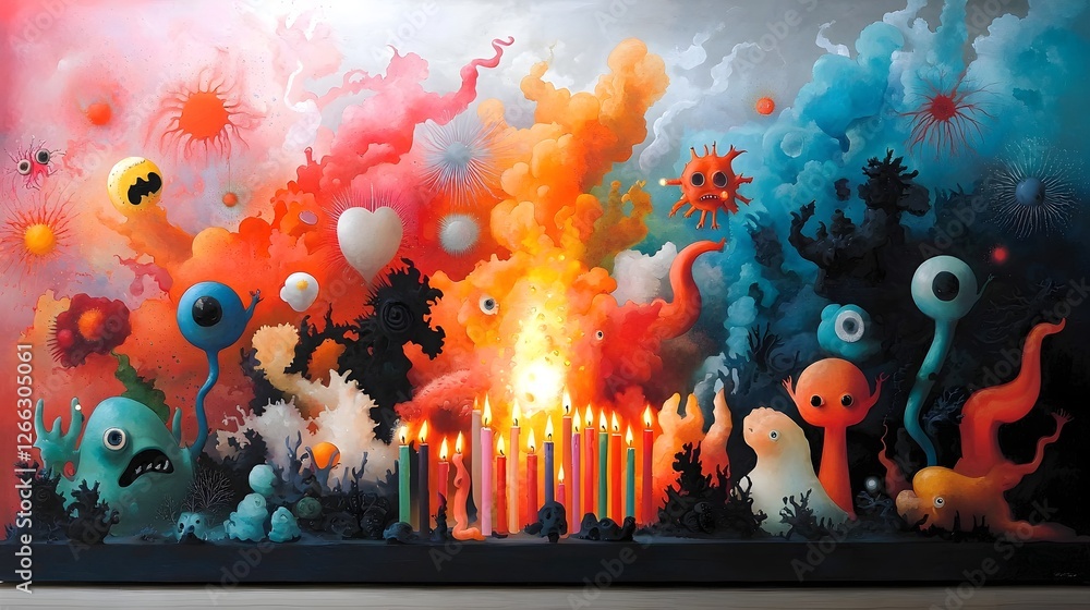 Poster otherworldly aquatic tableau depicting a captivating swarm of iridescent marine creatures enthusiast