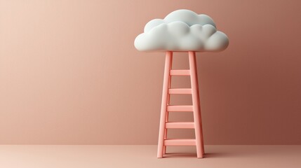 Creative cloud ladder reaching for imagination minimalist studio 3d artwork soft colors artistic...