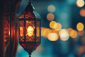 Bokeh photo ramadan vibrations at home, magical vibrations depth of field 30 mm with generative ai