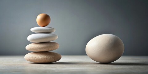 A Balanced Egg Atop a Stack of Smooth Stones, Beside a Single, Resting Stone