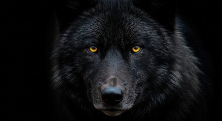 Abstract Portrait of a Wolf on a black background, zoo animal concept