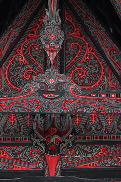 batak toba traditional house with gorga carving ornament