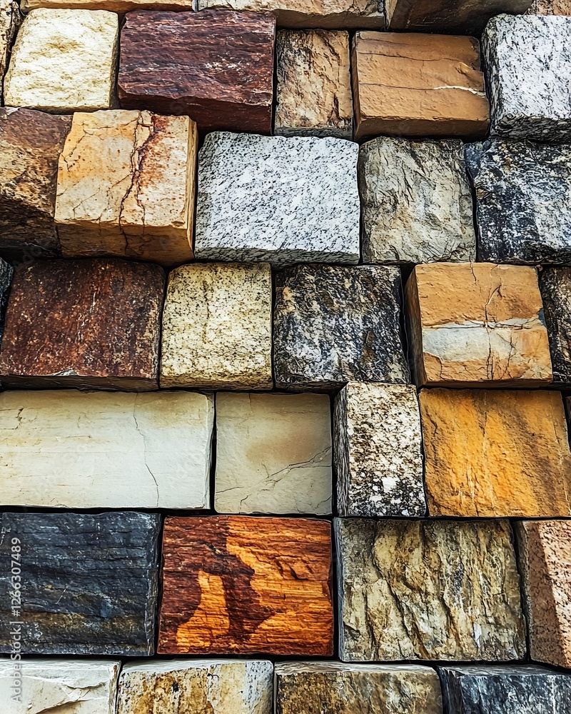 Poster beautiful arrangement of various colored stone blocks creating a textured wall design : generative a