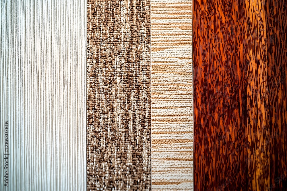 Poster close-up view showcasing wooden panels with various textures and colors for interior design : genera