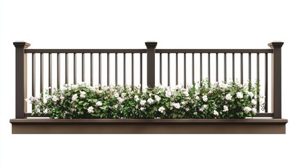 Balcony railing with flowers, outdoor decor, landscaping