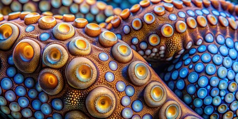 Vibrant Close-Up of Cephalopod Skin Texture Featuring Intricate Patterns and Shimmering Hues