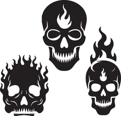 Three flaming skulls graphic design.