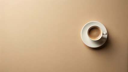 A single cup of coffee on a saucer rests on a neutral background, perfect for minimalist design concepts and peaceful morning visuals.
