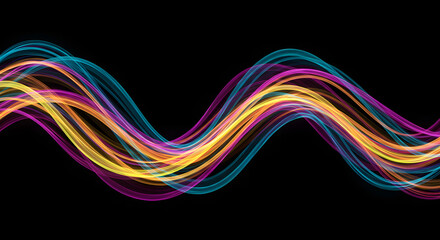 Multicolored Wavy Lines on Black Background