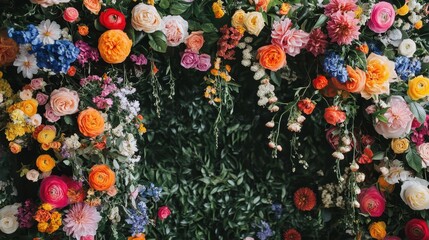 Vibrant floral arrangement with diverse blooms. Ideal for wedding, event, or floral design projects.