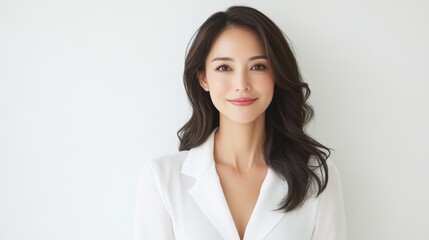 Obraz premium Confident businesswoman portrait studio photography neutral front view
