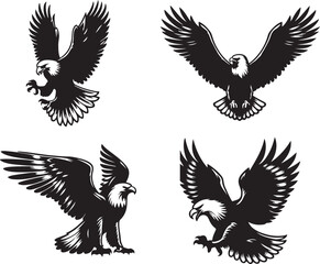 Eagle set silhouette hawk vector image