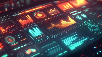 Obraz premium Futuristic Digital Interface Showing Data Graphs And Charts
