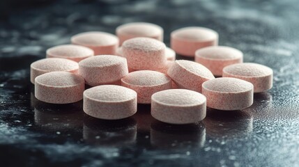Pink Tablets on Dark Surface with Soft Focus and Shallow Depth of Field