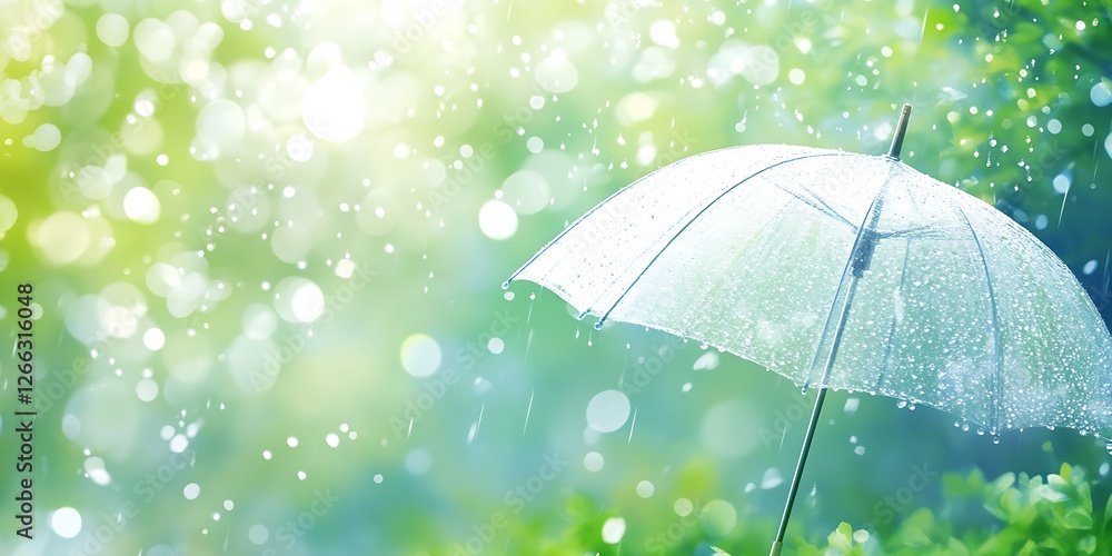 Poster softly illuminated umbrella surrounded by sparkling raindrops in a vibrant outdoor environment : gen