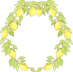 Naklejka premium レモンの丸いフレーム