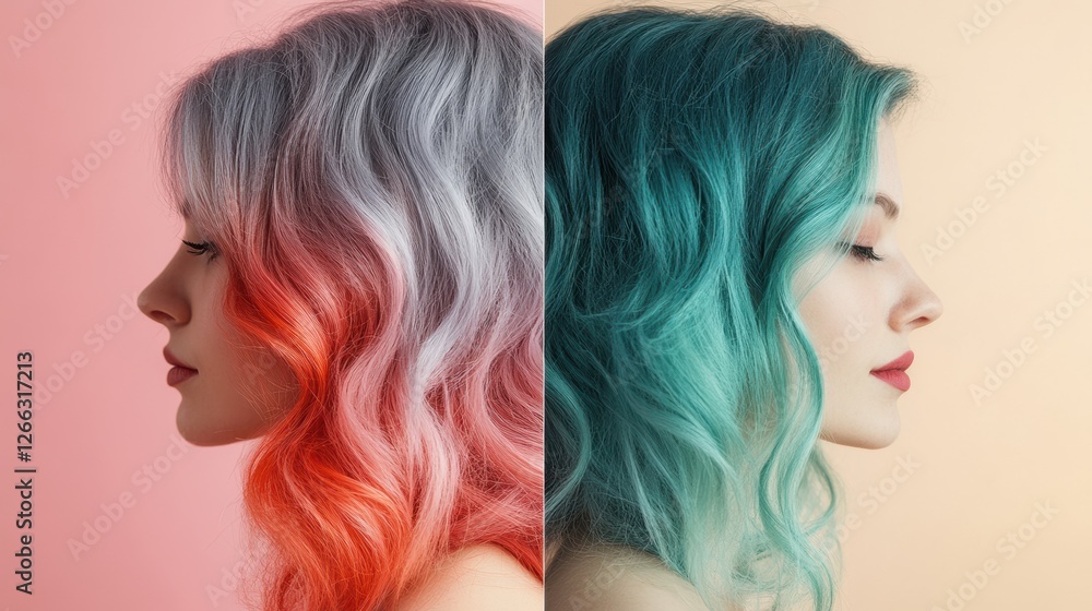 Poster transforming gray hair into vibrant color for a stylish makeover with side by side comparison. gener