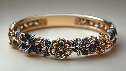 Ornate floral bangle showcasing intricate design and craftsmanship on a neutral background