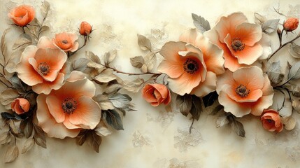 Beautiful arrangement of orange flowers with leaves on a textured background, ideal for decor