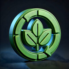 3D Green Leaf Icon on Dark Background: Symbolizing Resource Conservation in Circular Economy