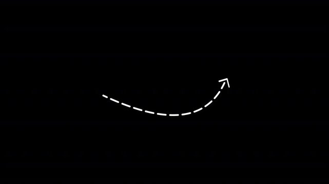 Wavy up arrow direction icon with dotted line animation. Black background.