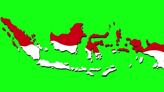Indonesia map illustration with Indonesia flag color. Map of Indonesia in cartoon style isolated on green screen background. Design for background and element resources. Indonesia map in simple style.