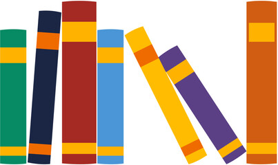 Colorful vector illustration of books standing and leaning, perfect for education, library, and literacy materials.