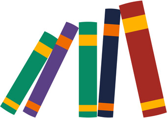 Colorful vector illustration of books standing and leaning, perfect for education, library, and literacy materials.