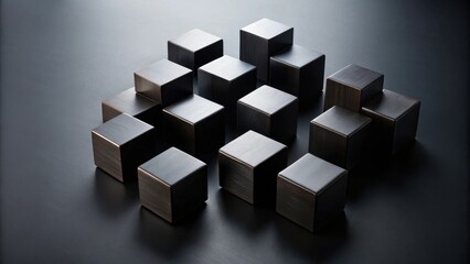 Abstract Dark Cubes Arrangement  Geometric Composition of Polished Black Blocks on a Smooth Surface