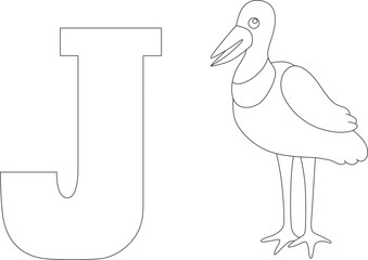 Naklejka premium Jabiru with next to letter J