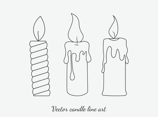 vector set of candles with burning flames in doodle style