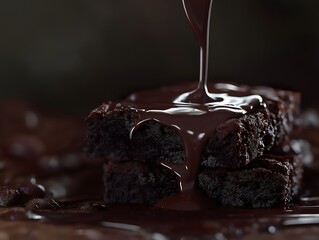 Decadent Chocolate Brownies Stacked with Rich Chocolate Sauce Drizzle