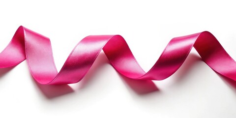 A vibrant pink satin ribbon elegantly swirls across a pristine white background, creating a visually appealing and versatile design element for various applications.