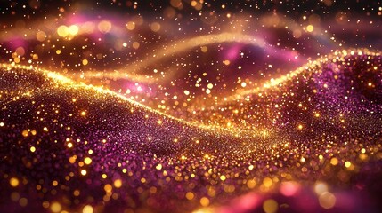 Obraz premium Abstract shimmering waves of golden and purple particles creating a dreamy atmosphere