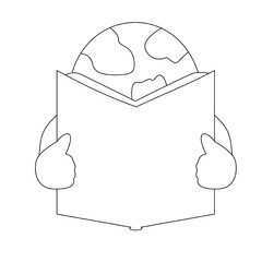 World book day concept design. Earth reading book in outline style. Literacy Day. Book festival