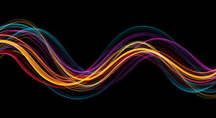 Multicolored Wavy Lines on Black Background