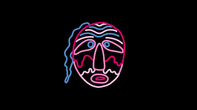 A line animation video based on traditional Asian masks. Morphing animation expressing interesting facial expression changes.