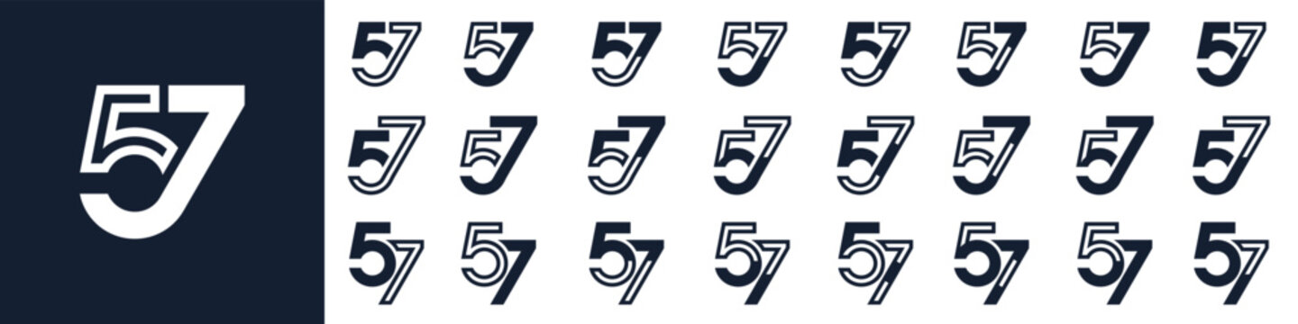 collection of creative number 57 logo designs. abstract fifty-seven design vector illustration