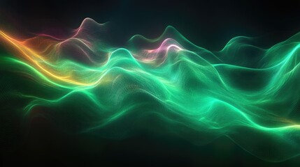 Obraz premium Abstract waves of colorful light flow gracefully across a dark background, creating a dynamic visual effect