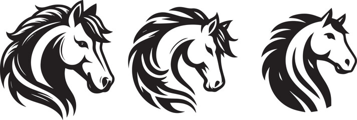 Three stylized horse head designs.