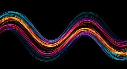Multicolored Wavy Lines on Black Background